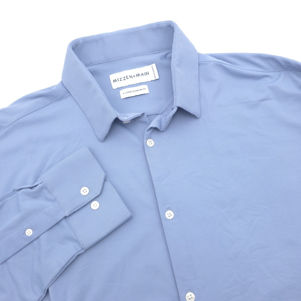 Mizzen+Main Men XL Standard Fit Blue Performance Dress Shirt Long Sleeve Stretch